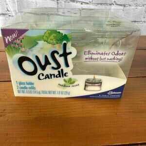 New  in  Package  Oust Odor Eliminator Candle Holder & Refill Outdoor Scent 2006